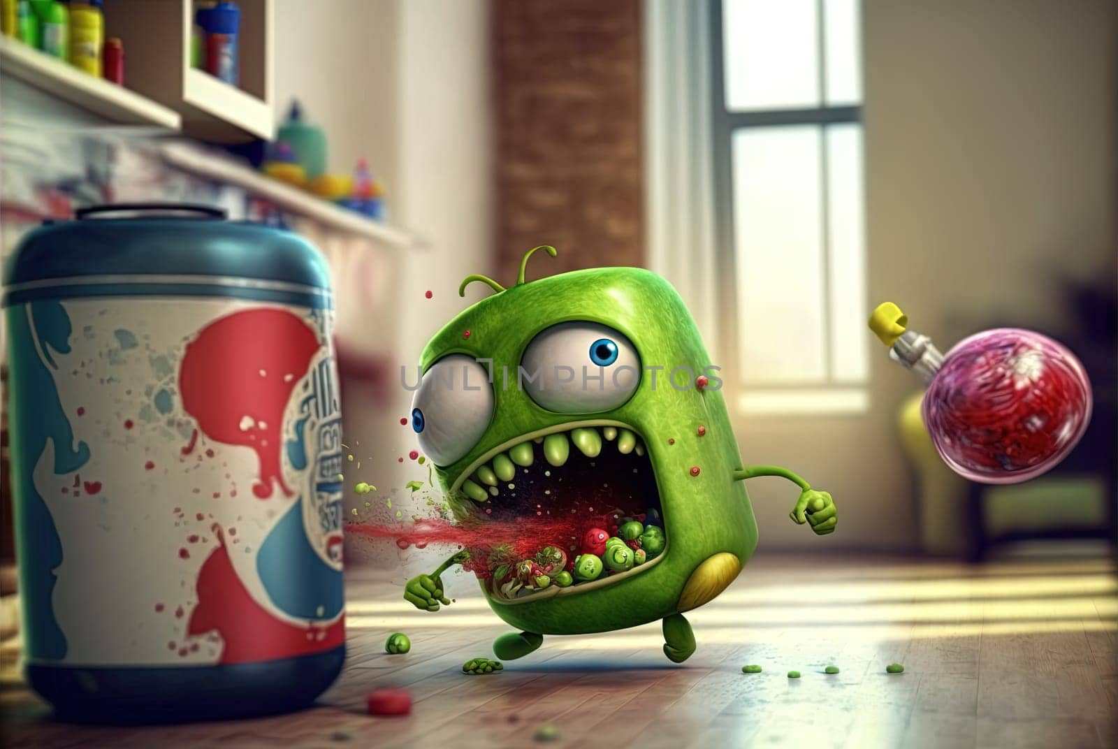 Monster can. Alluminium can with paint as a cute character. Generated AI