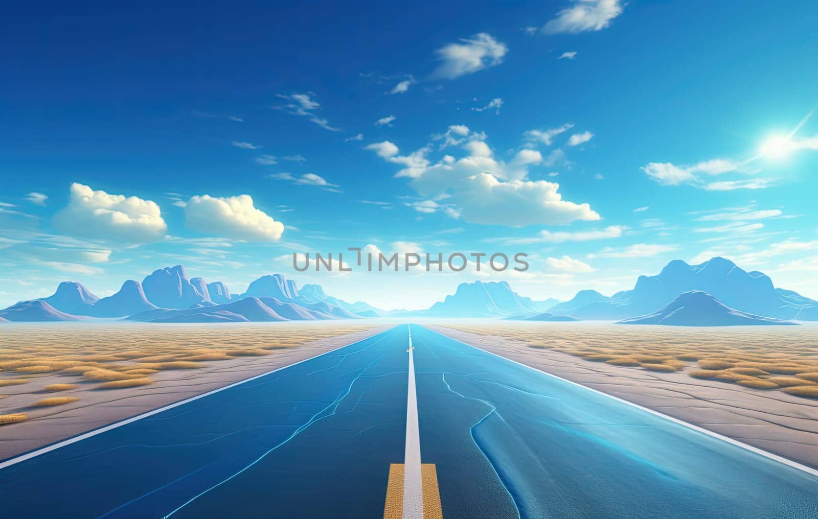 Road to the horizon. Landscape with endless highway. Generated AI