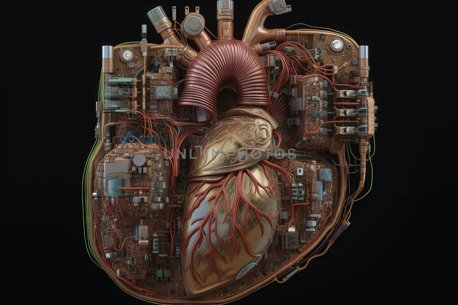 Technological heart concept for healthcare or digital motor idea. Generated AI
