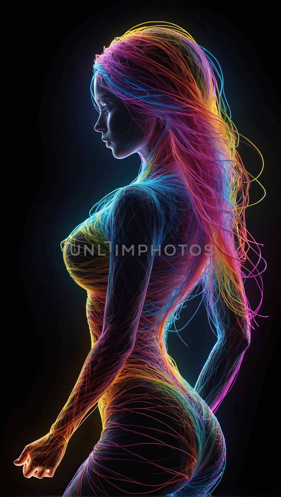 Female silhouette made of colored threads by applesstock