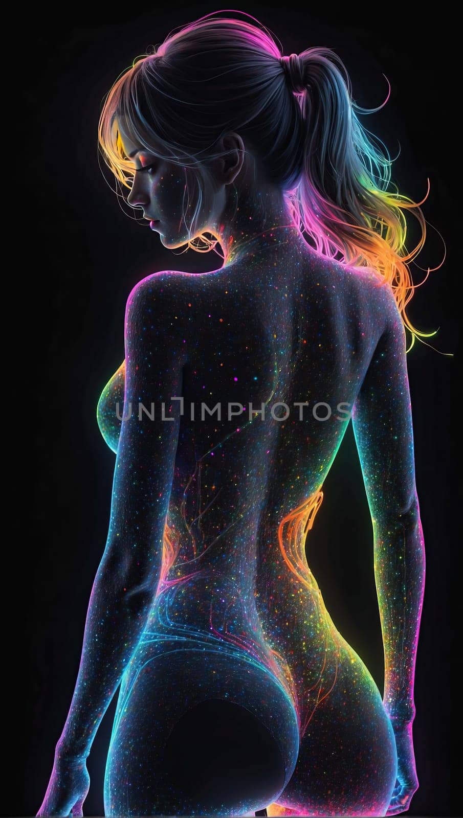 Female silhouette made of colored threads by applesstock