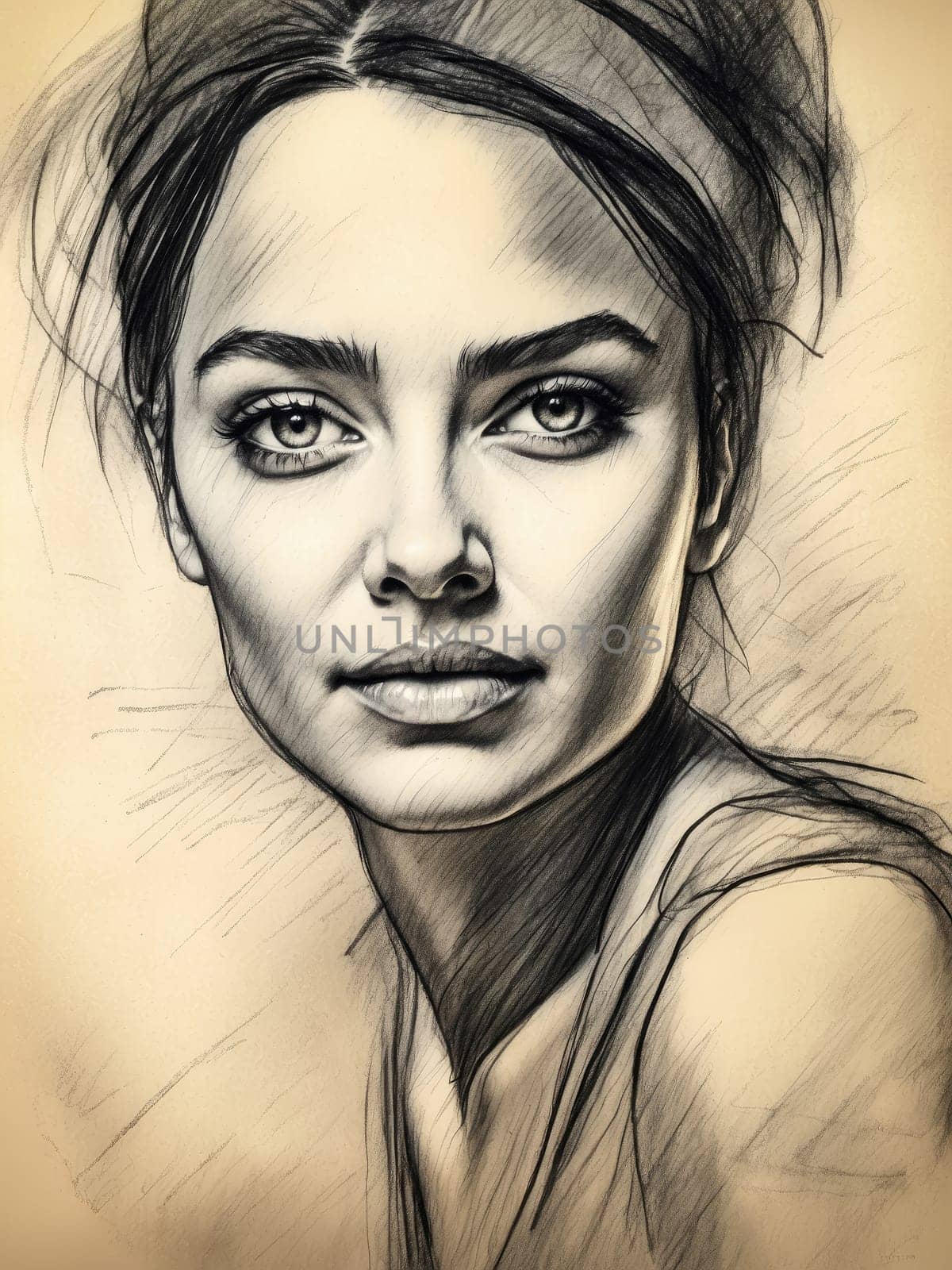 Portrait of a girl drawn in pencil. AI generated