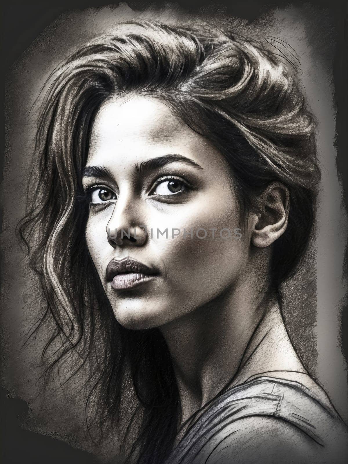 Portrait of a girl drawn in pencil. AI generated