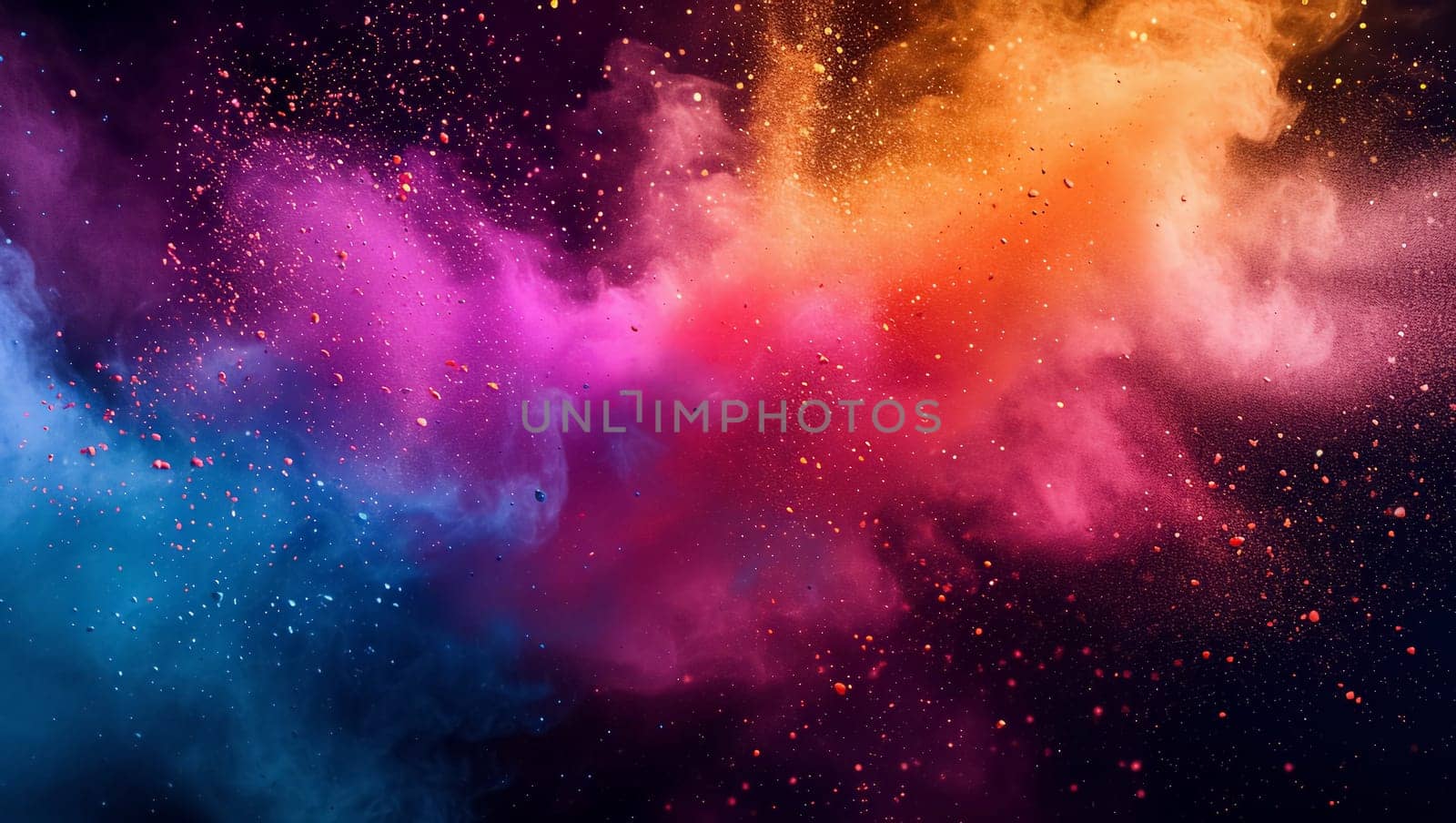 Colorful dust. An explosion of particles of bright colors. Colored background with lots of dust of different colors, explosion of colors. High quality photo