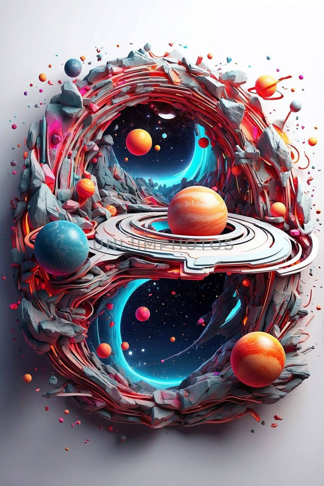 A Painting of a Space Scene With Planets and Stars. Generative AI. by artofphoto