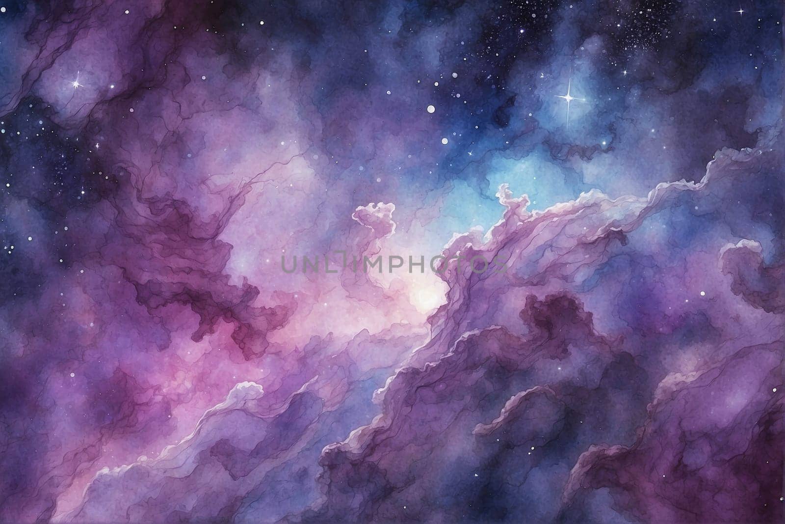 Purple and Blue Space Filled With Stars. Generative AI. by artofphoto