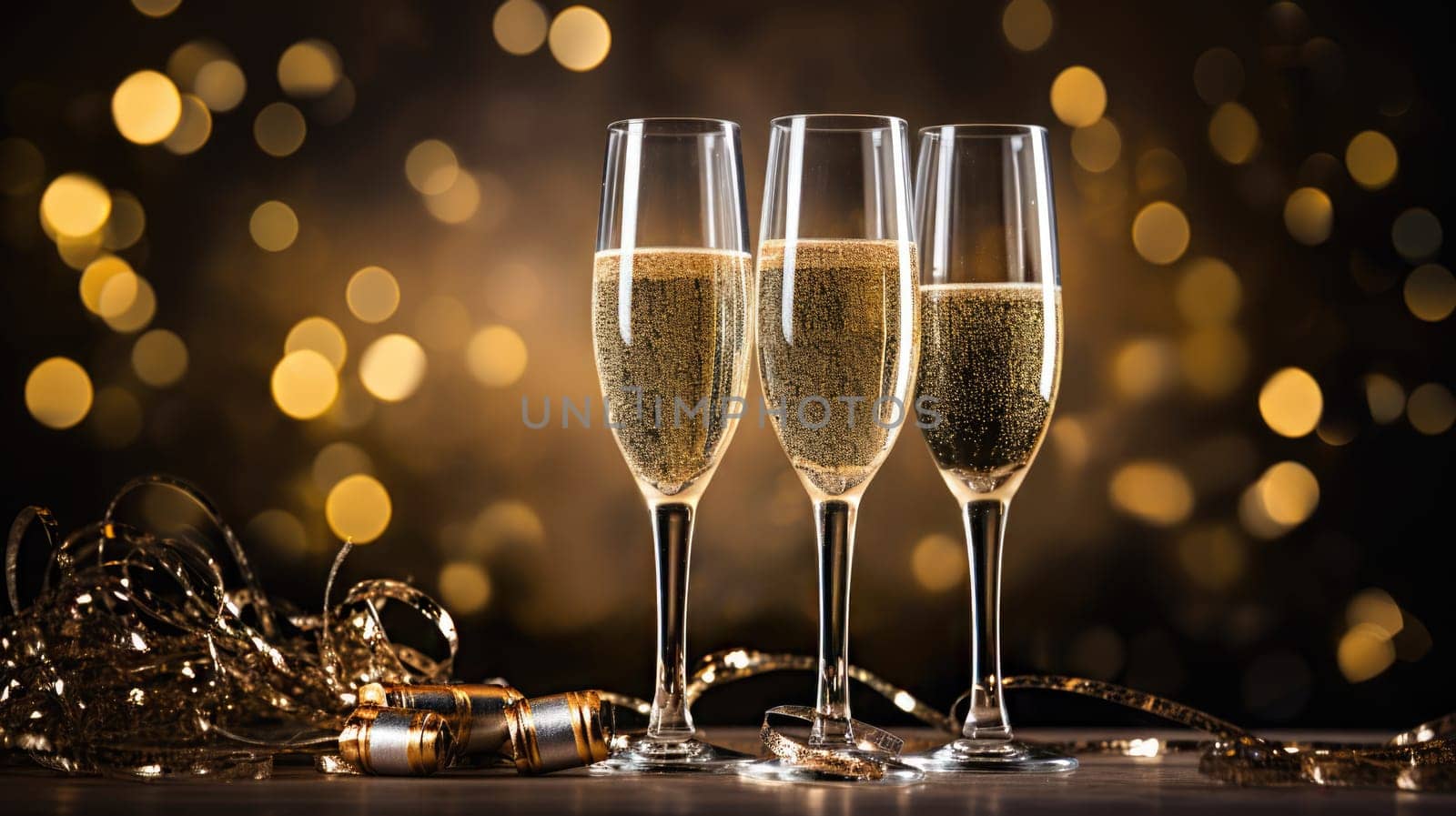 champagne glasses for celebration and party, ai