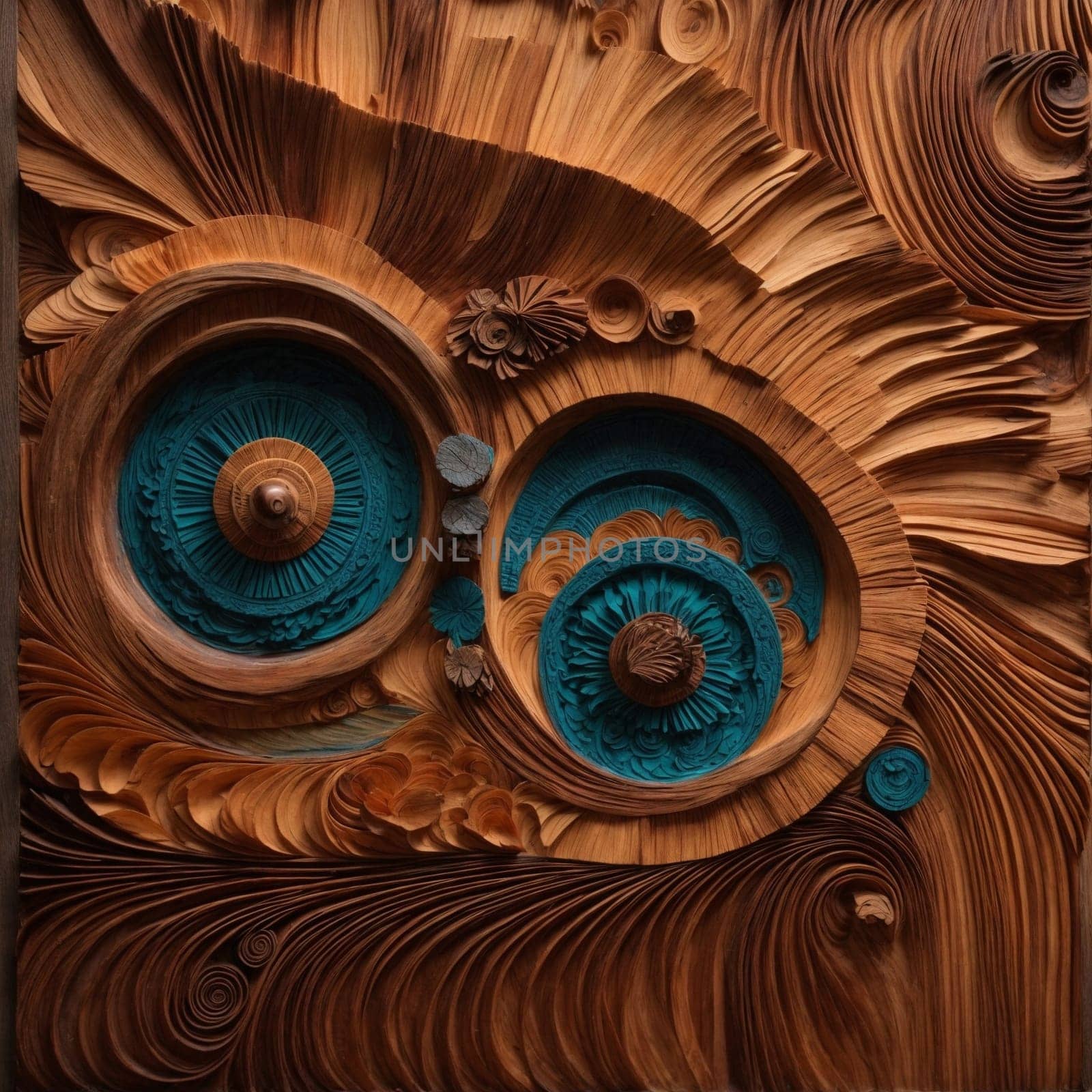 Close-Up of Wood Carving of Owl. Generative AI. by artofphoto
