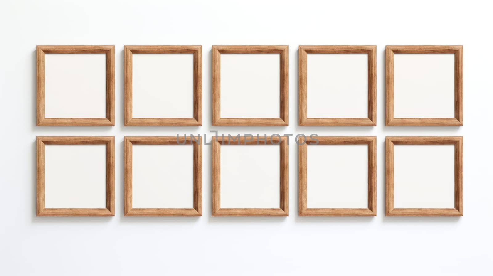 wood photo art frame set on white wall, ai