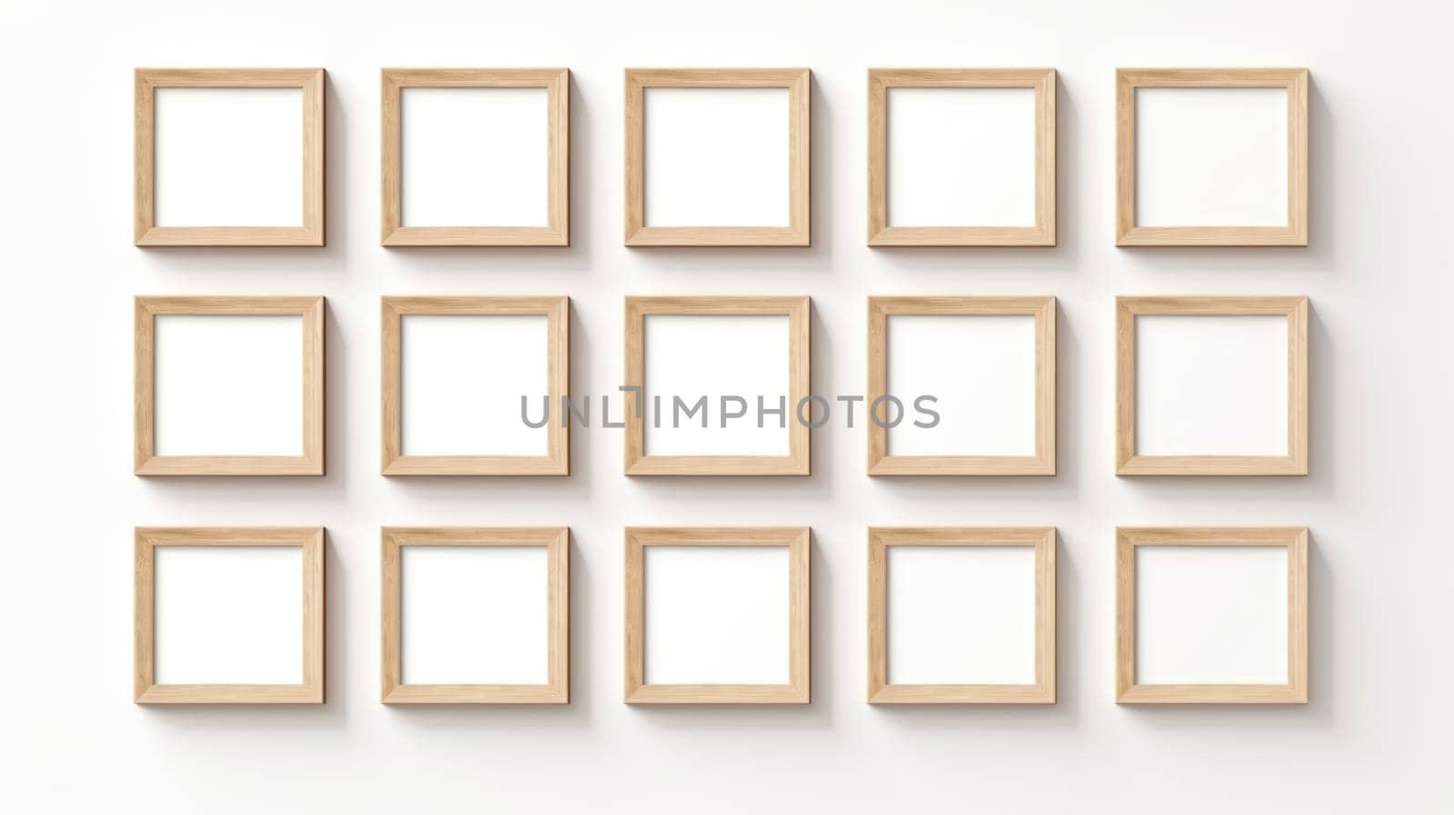 wood photo art frame set on white wall, ai