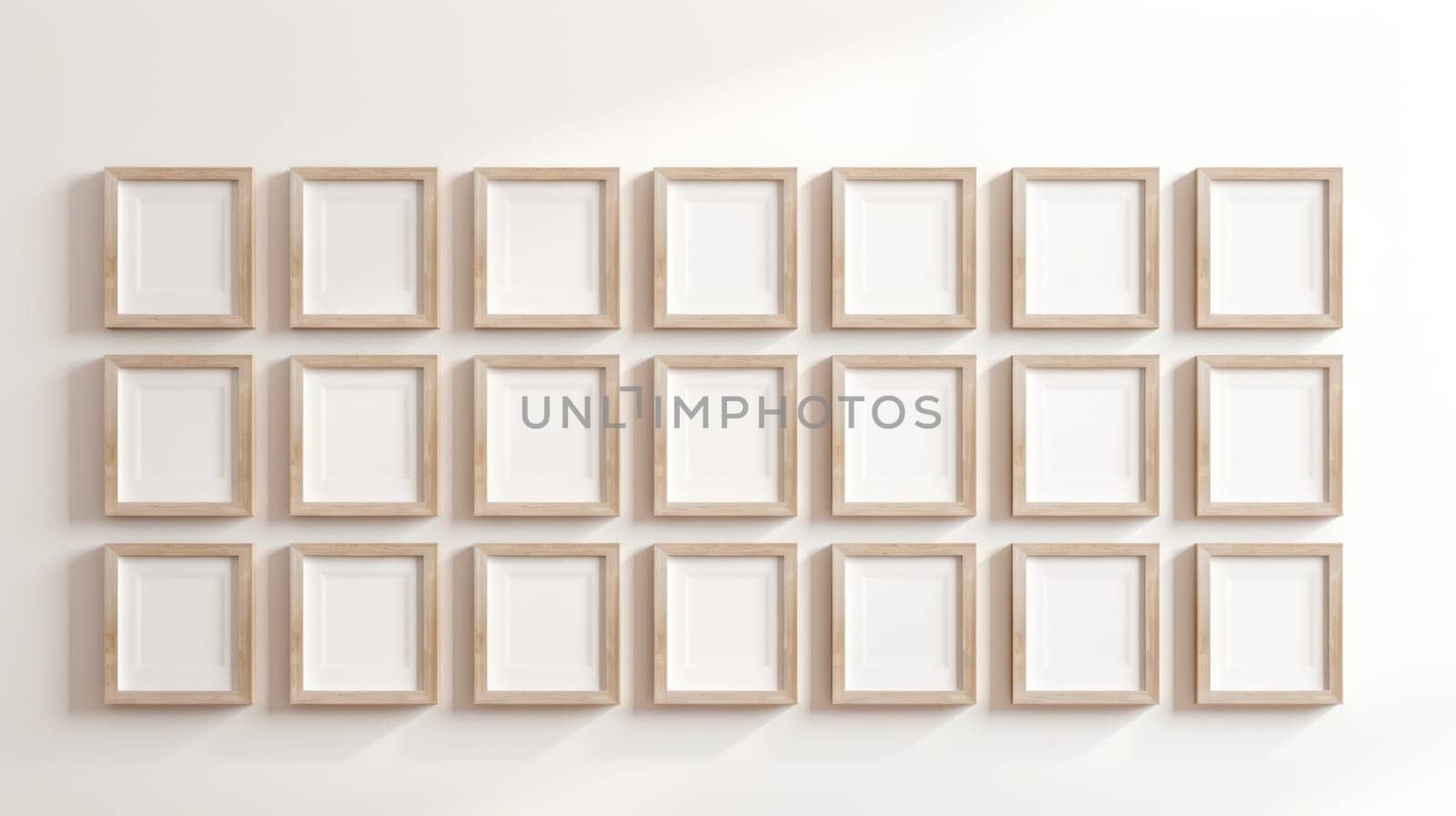 wood photo art frame set on white wall, ai