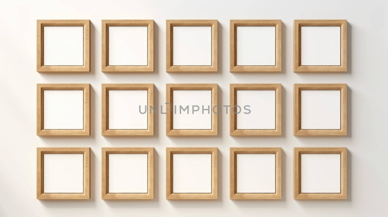 wood photo art frame set on white wall, ai