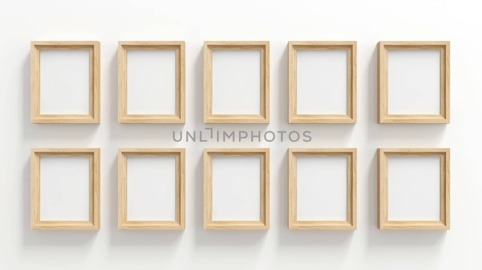 wood photo art frame set on white wall, ai