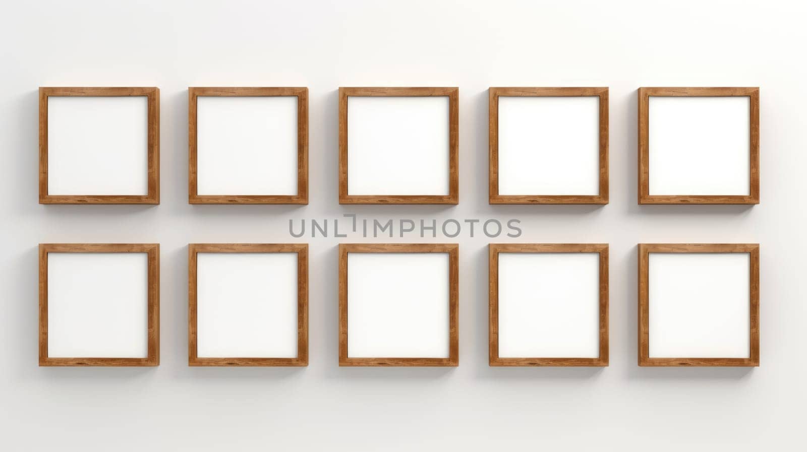 wood photo art frame set on white wall, ai