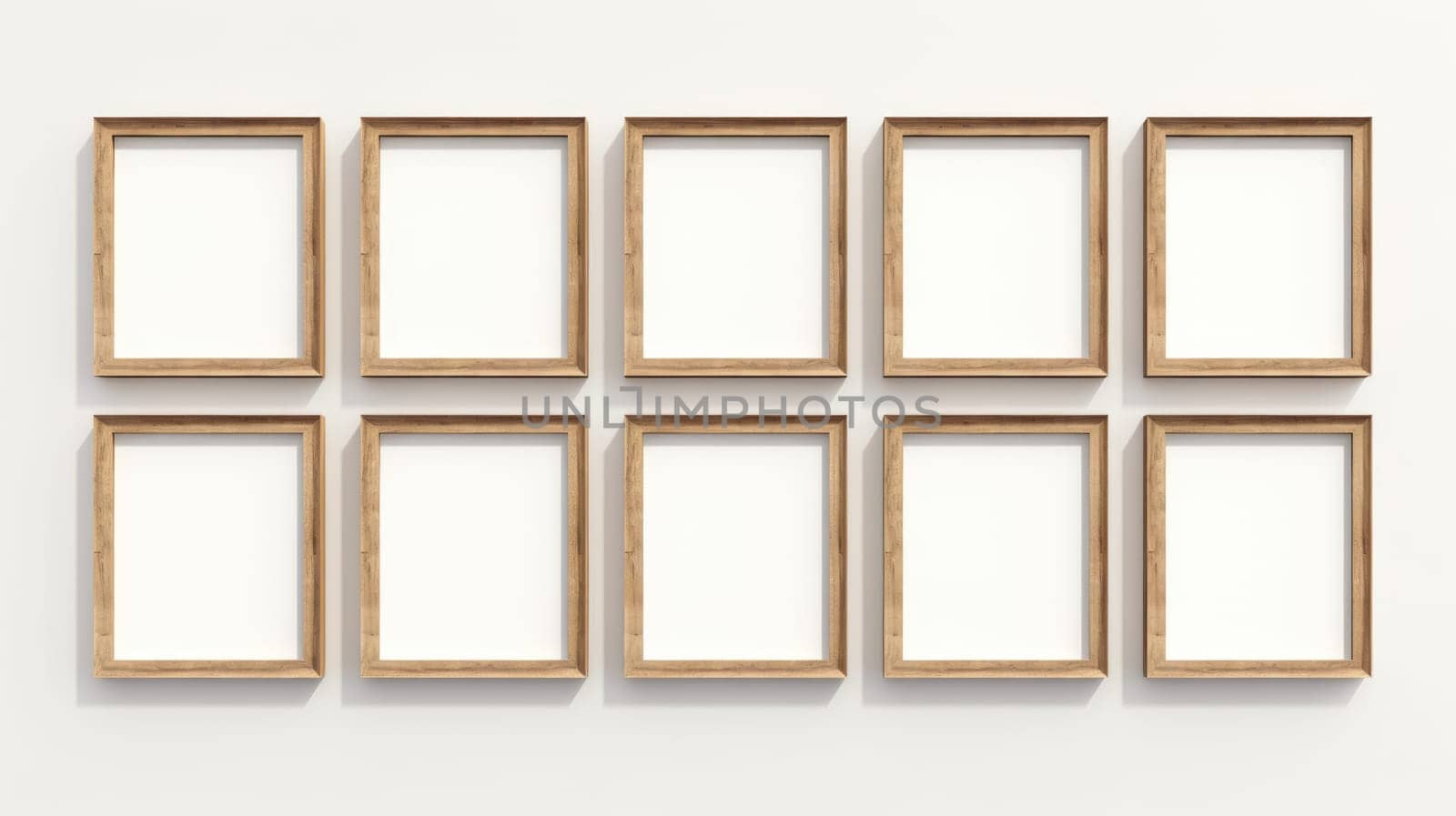 wood photo art frame set on white wall, ai