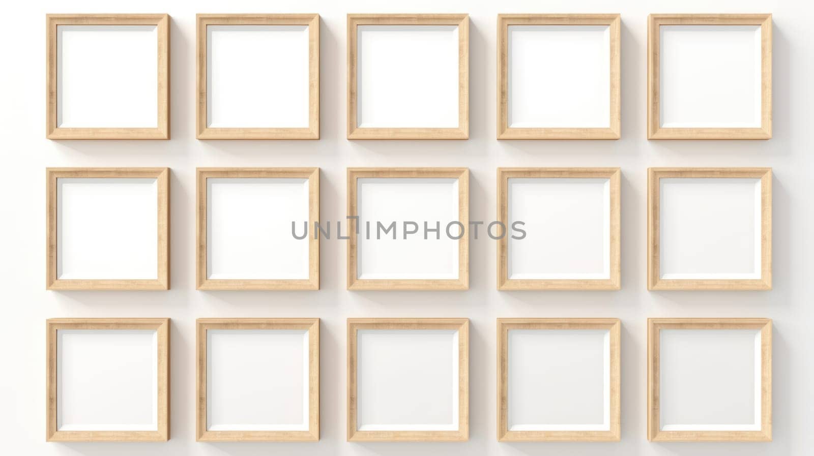 wood photo art frame set on white wall, ai