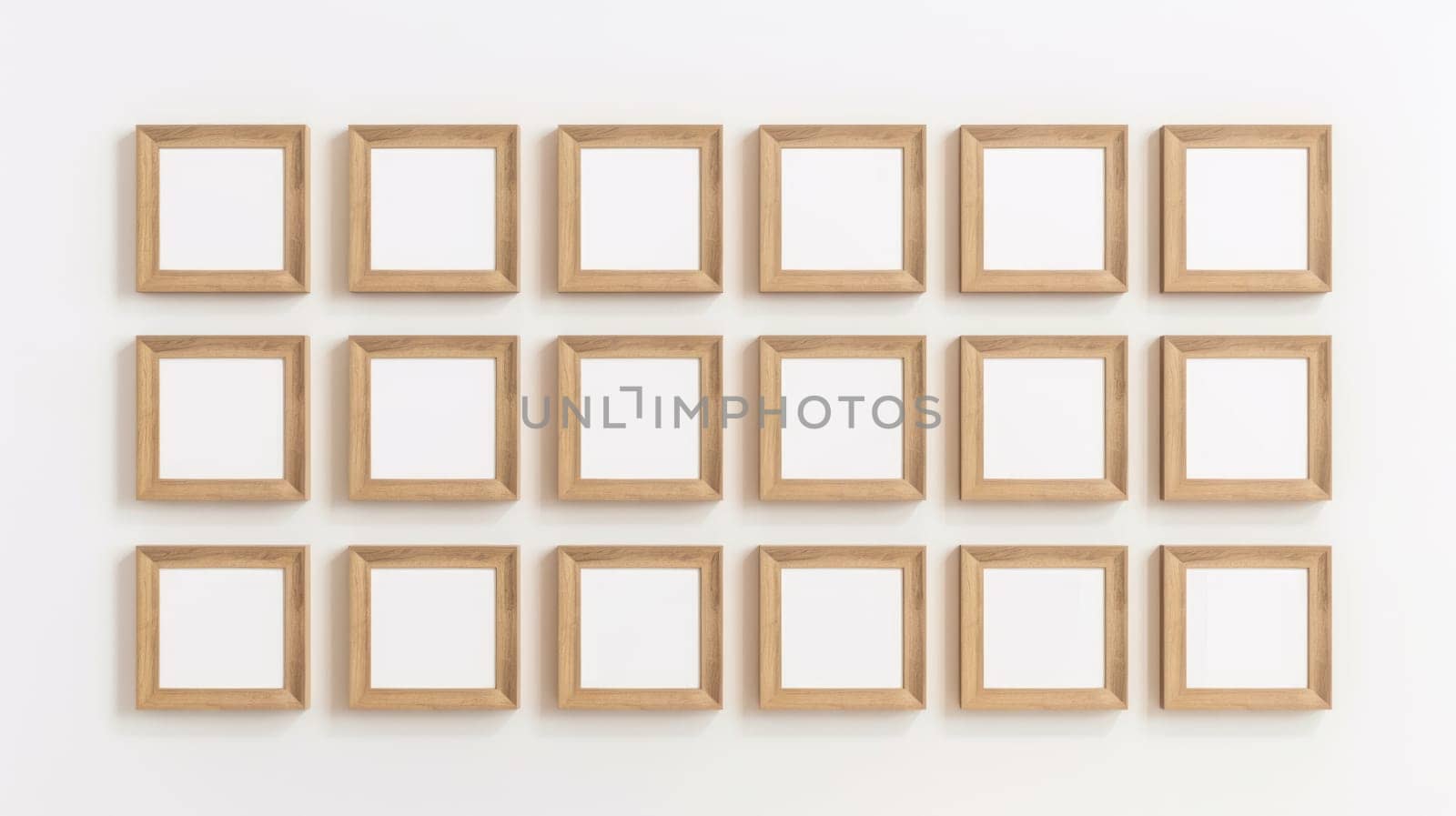 wood photo art frame set on white wall, ai