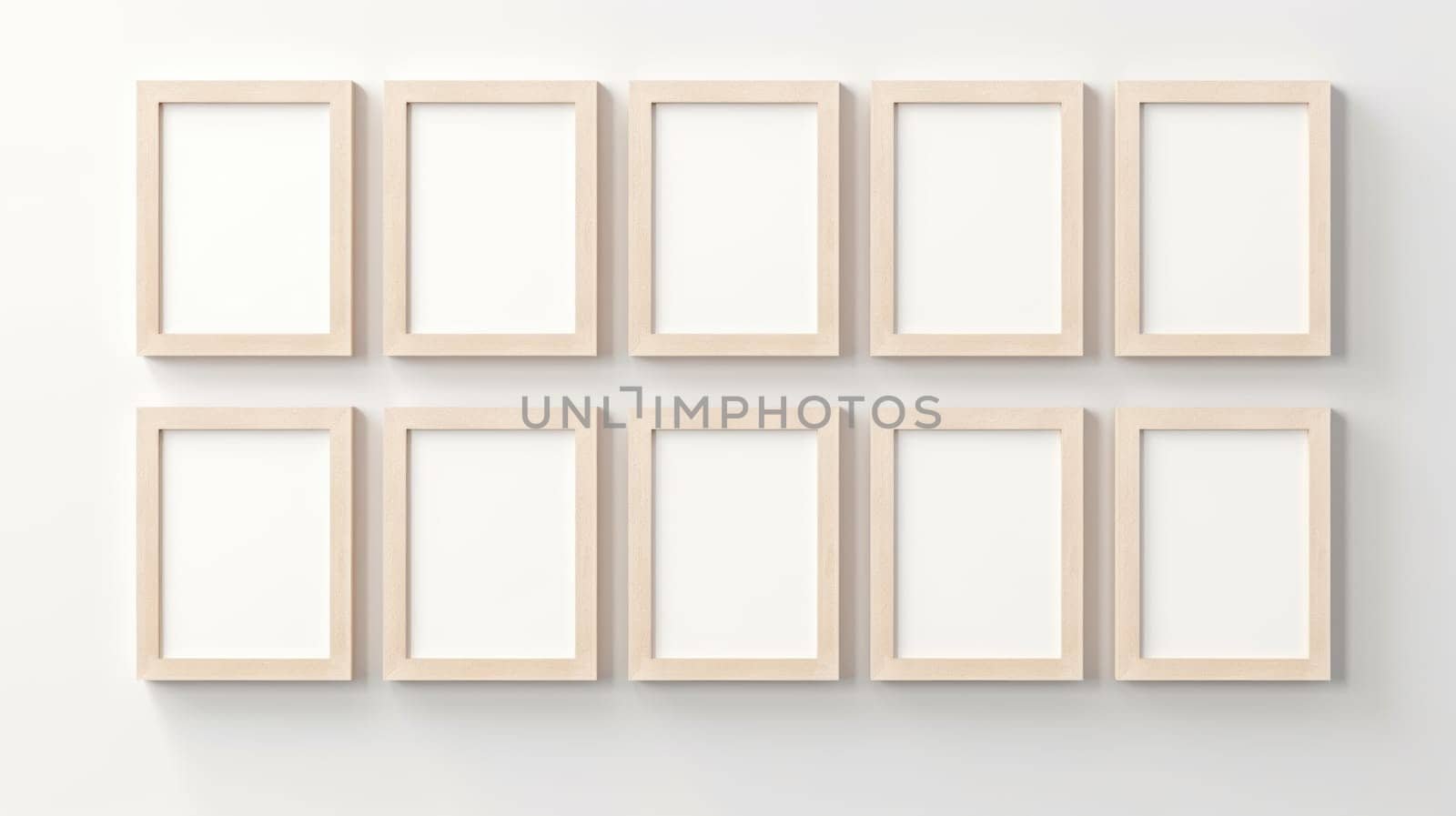 wood photo art frame set on white wall, ai