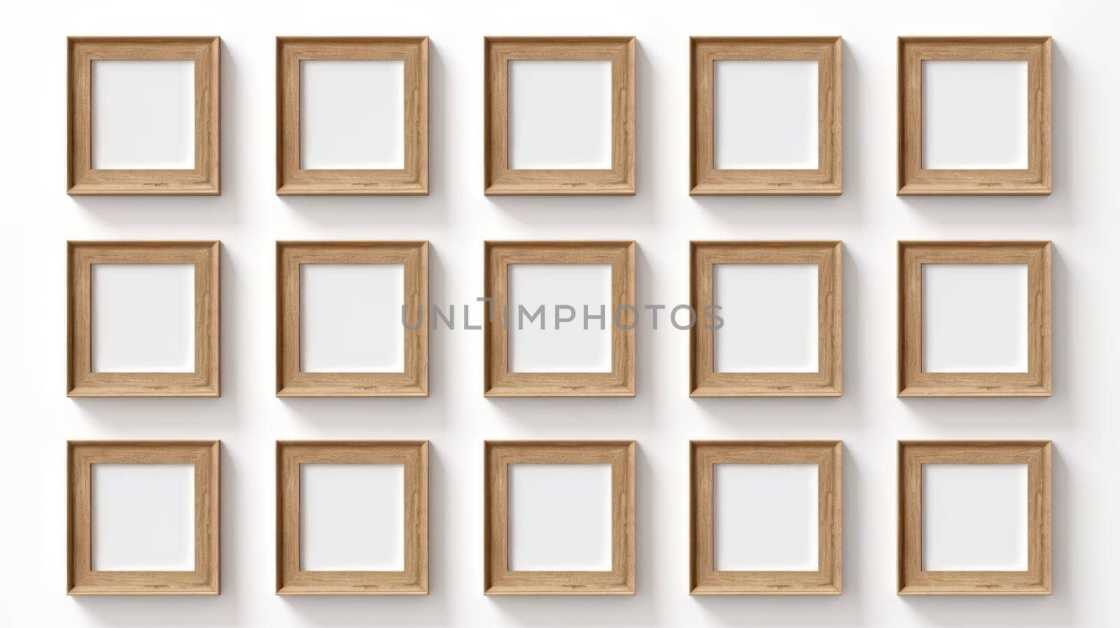 wood photo art frame set on white wall, ai