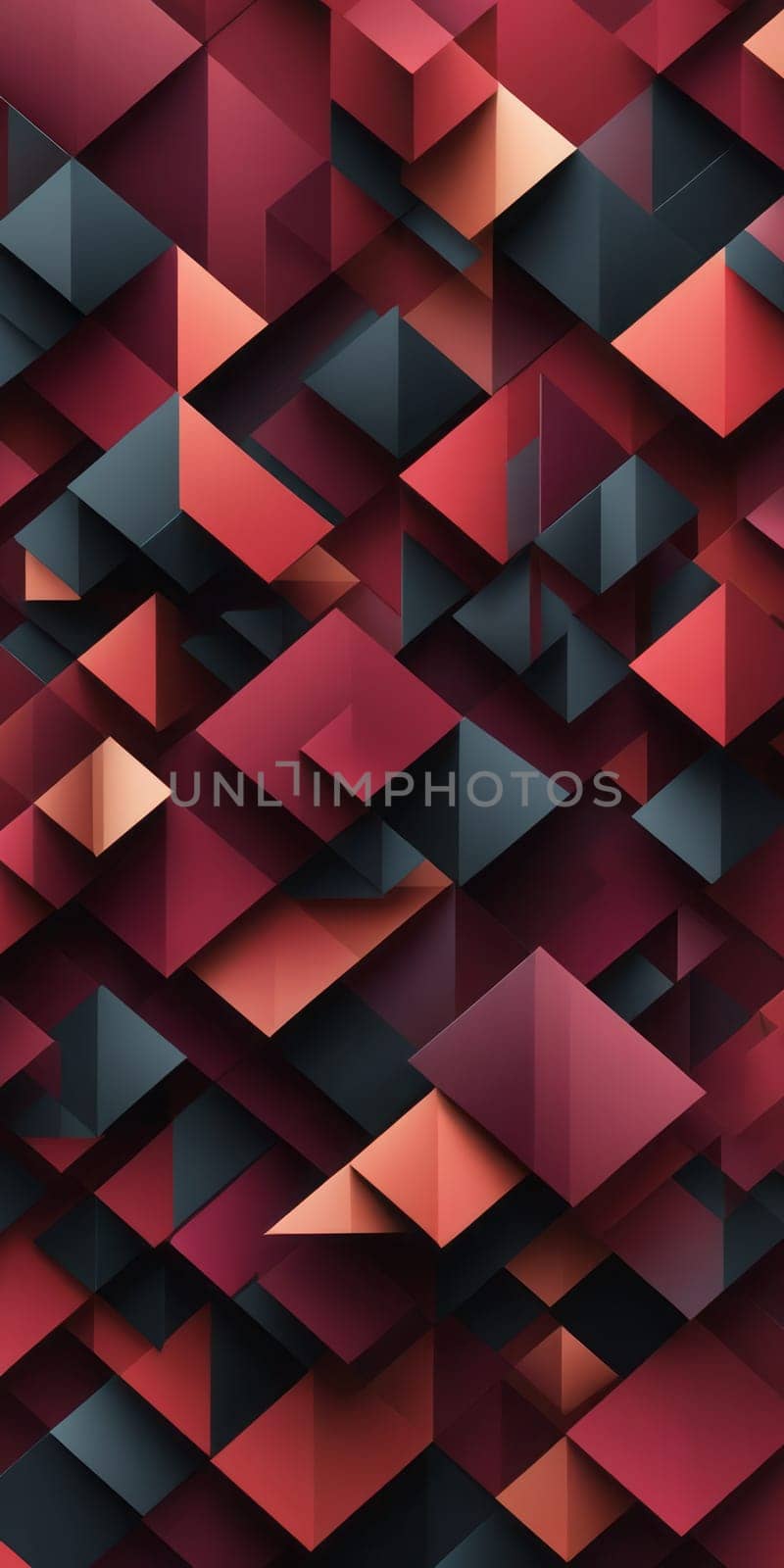 A gradient wallpaper with Cubist shapes using maroon and black colors. Generative AI.