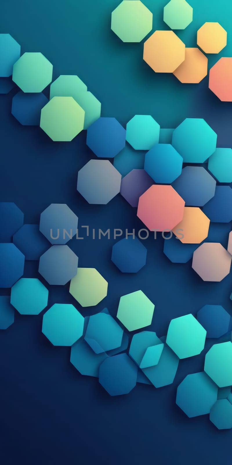 A gradient wallpaper with Octagonal shapes using navy and cyan colors. Generative AI.