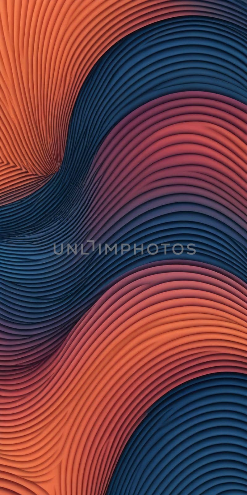 A gradient wallpaper with Fluted shapes using navy and darksalmon colors. Generative AI.