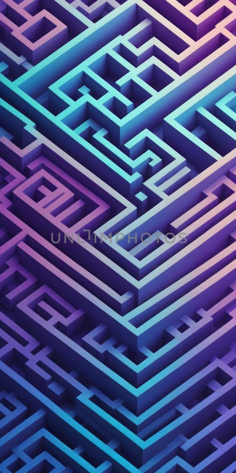 A gradient wallpaper with Labyrinth shapes using blue and violet colors. Generative AI.