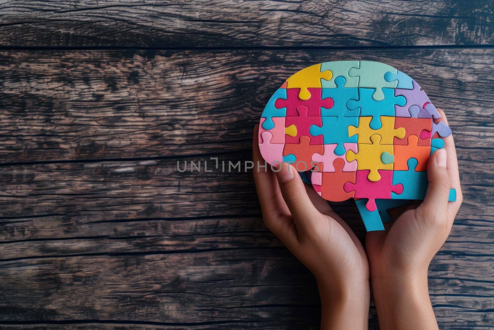 Brain shaped puzzle paper world mental health day, world Parkinson day concept. Generative AI..