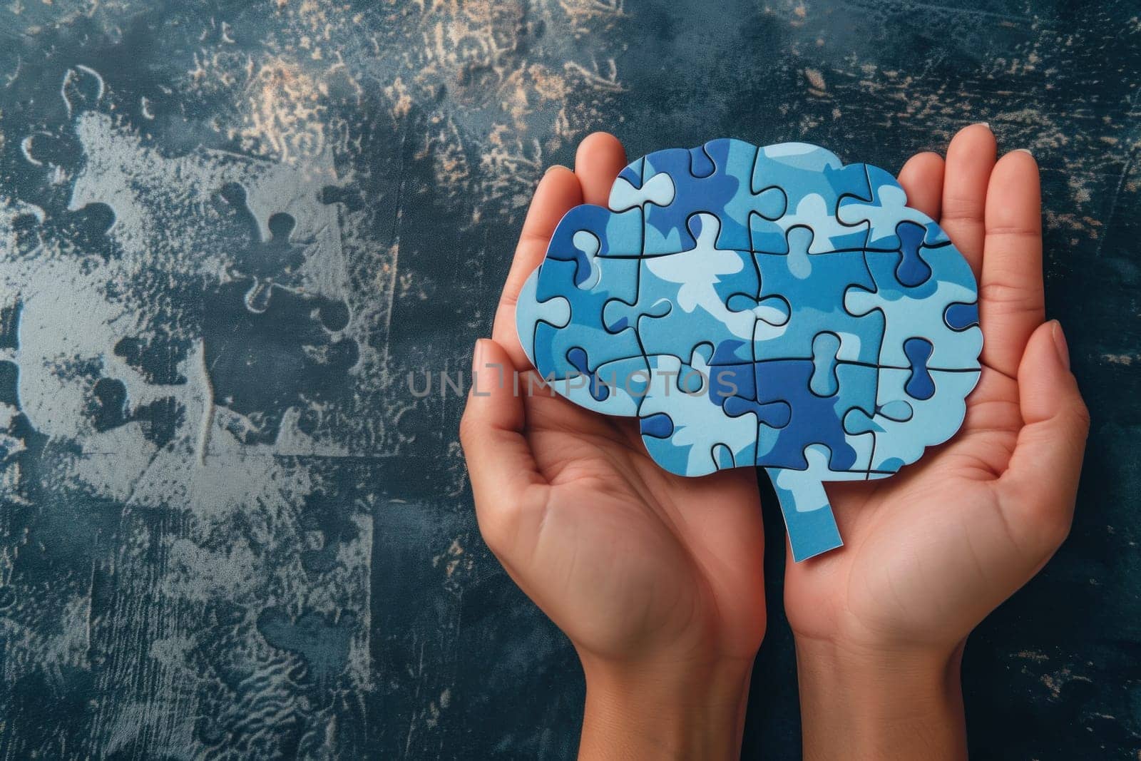 Brain shaped puzzle paper world mental health day, world Parkinson day concept. Generative AI..