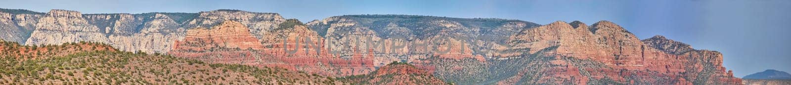 Vibrant Panoramic View of Sedona's Striking Mountain Strata, Arizona 2016 - A Serene Display of Natural Wilderness and Geological Beauty