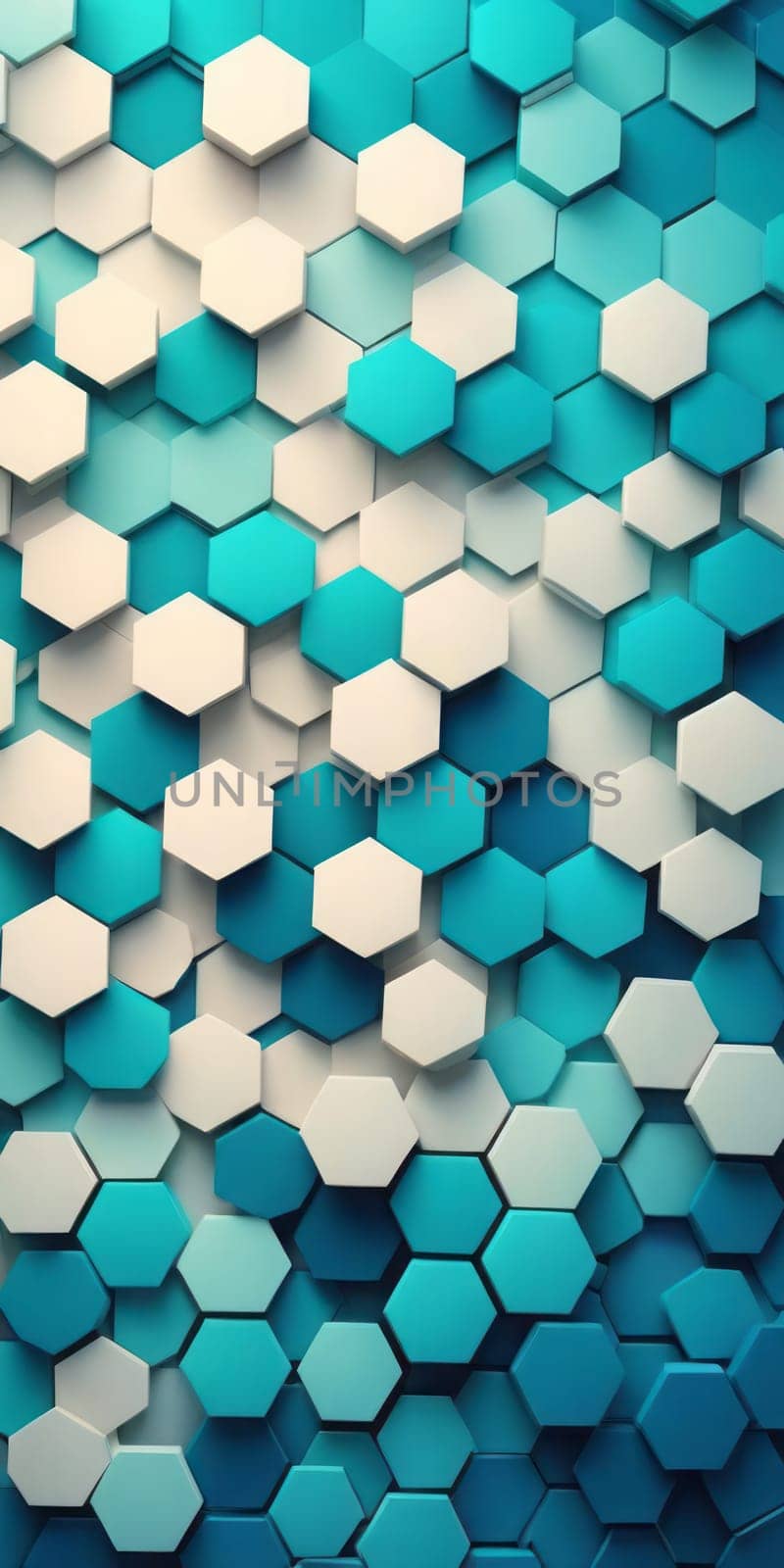 A gradient wallpaper with Hexagonal shapes using white and darkcyan colors. Generative AI.