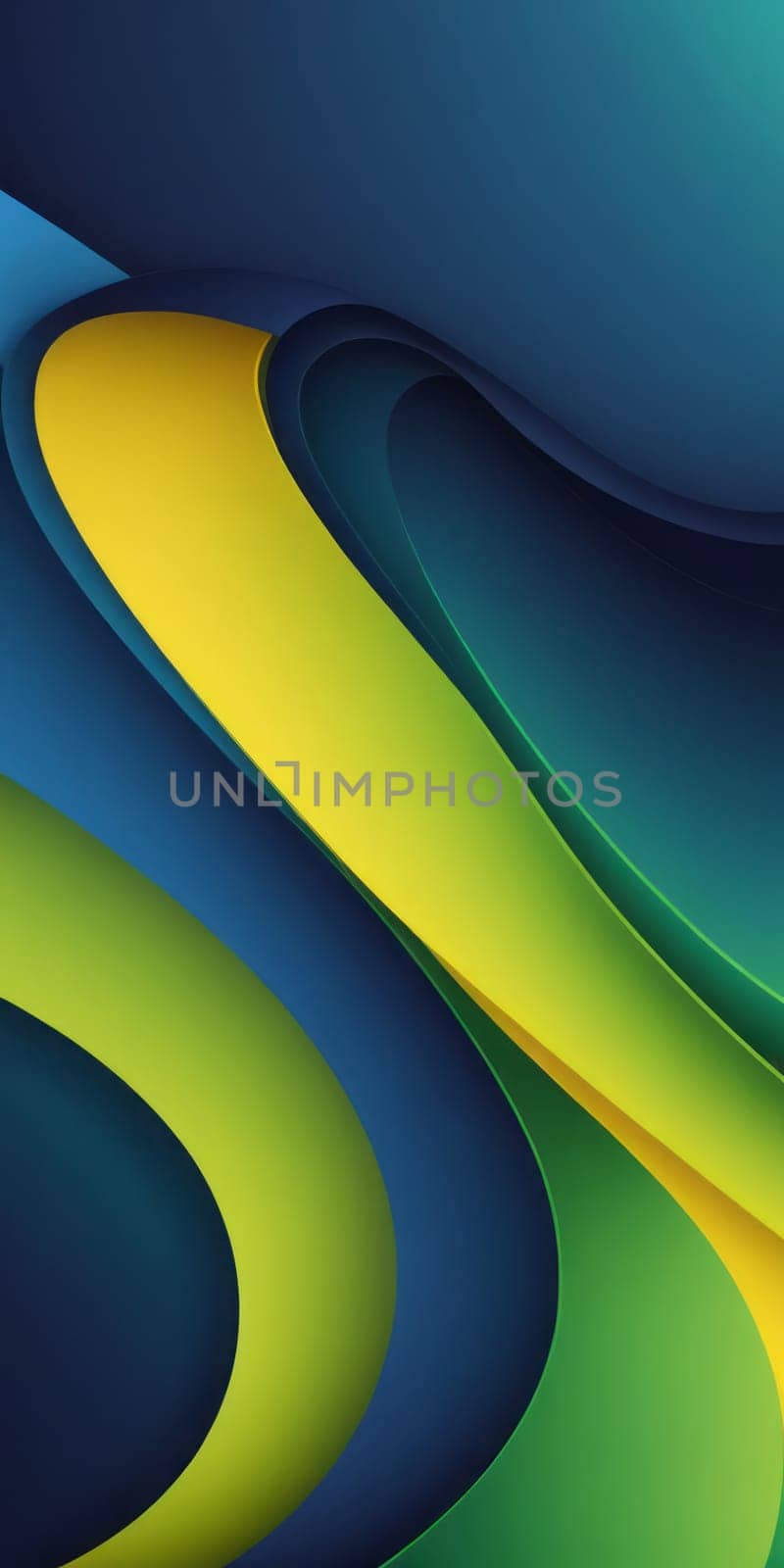 A gradient wallpaper with Curvilinear shapes using navy and greenyellow colors. Generative AI.