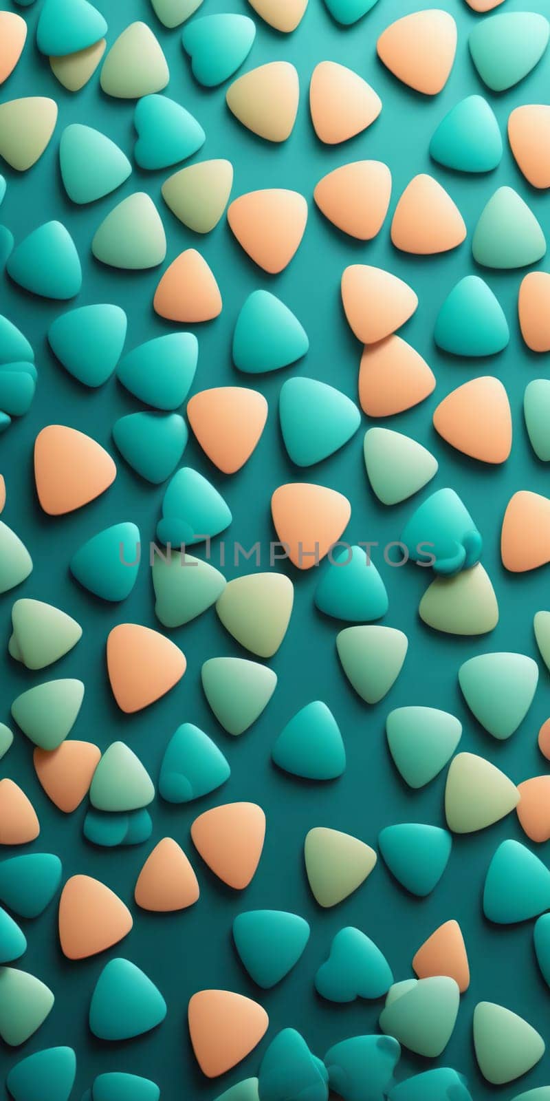 A gradient wallpaper with Plectrum shapes using teal and blanchedalmond colors. Generative AI.