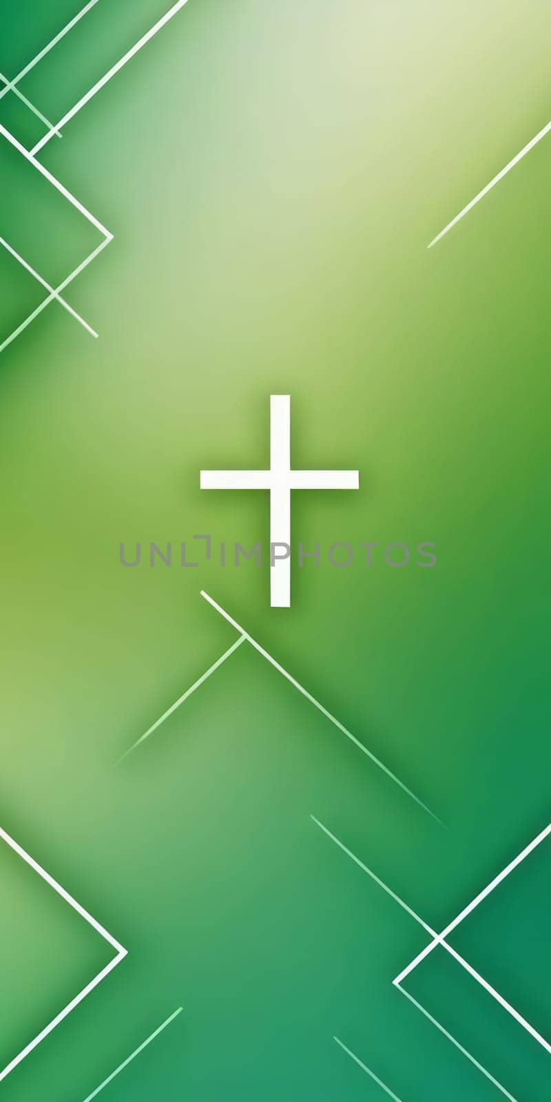 A gradient wallpaper with Cross shapes using white and green colors. Generative AI.