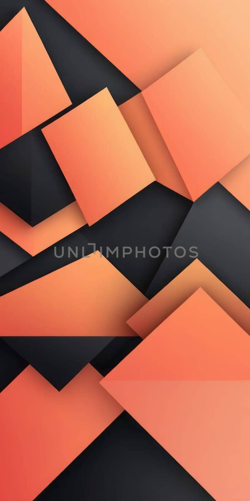 A gradient wallpaper with Geometric shapes using black and salmon colors. Generative AI.