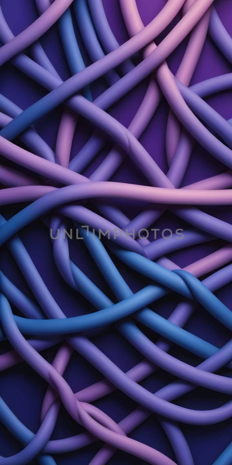 A gradient wallpaper with Knotted shapes using purple and navy colors. Generative AI.