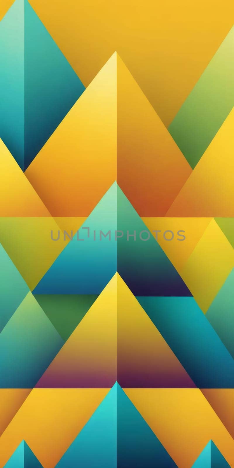 A gradient wallpaper with Pyramidal shapes using yellow and cyan colors. Generative AI.