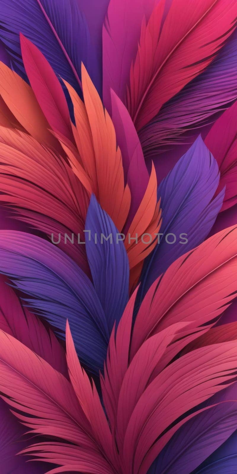 A gradient wallpaper with Feathered shapes using fuchsia and mediumvioletred colors. Generative AI.