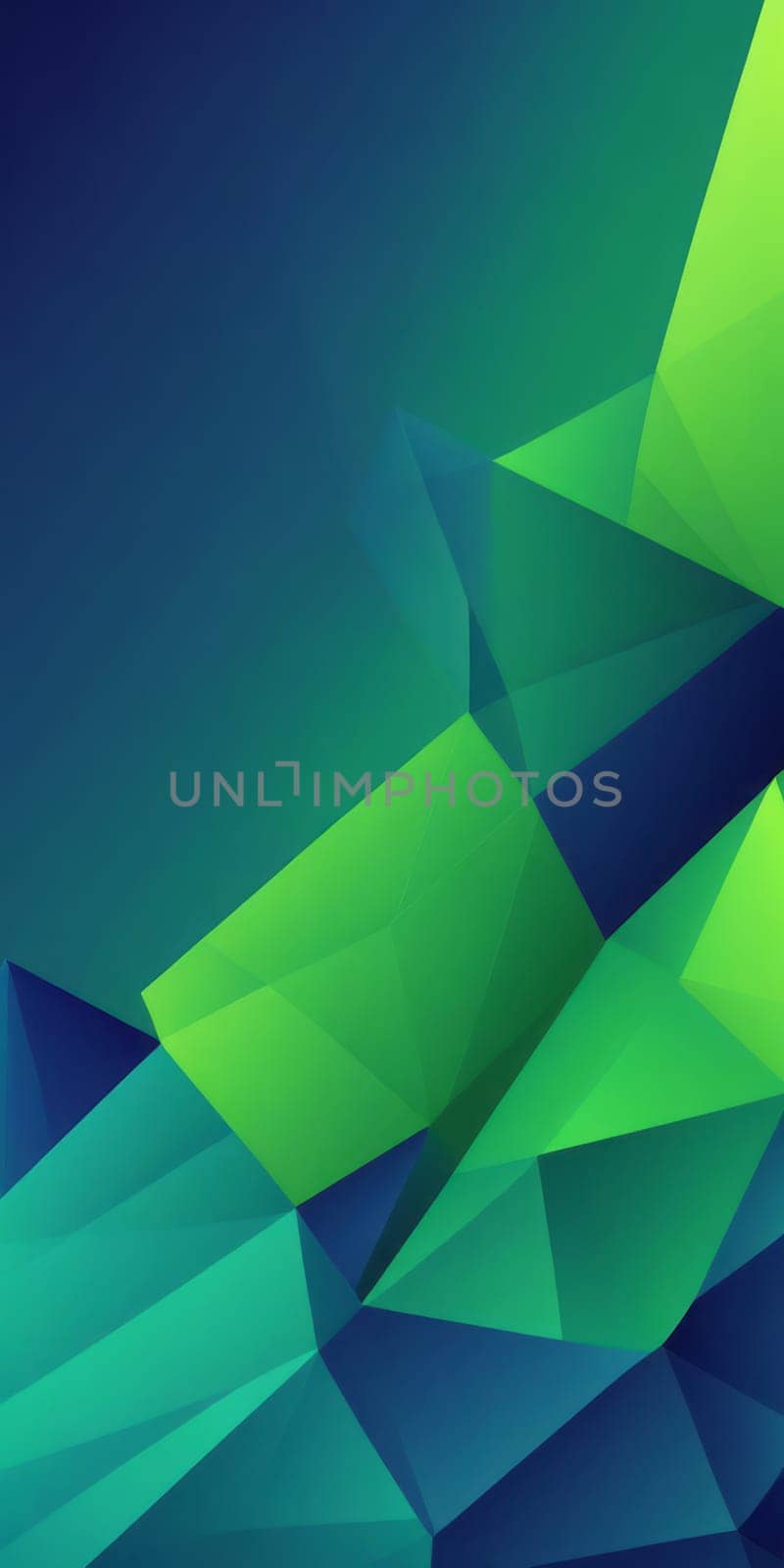 A gradient wallpaper with Polygonal shapes using green and darkblue colors. Generative AI.