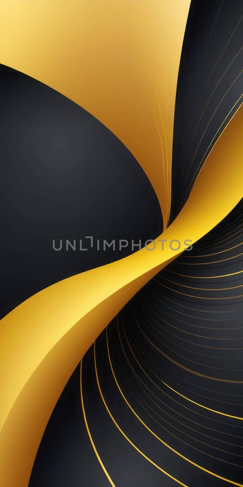 A gradient wallpaper with Arc shapes using black and lightgoldenrodyellow colors. Generative AI.