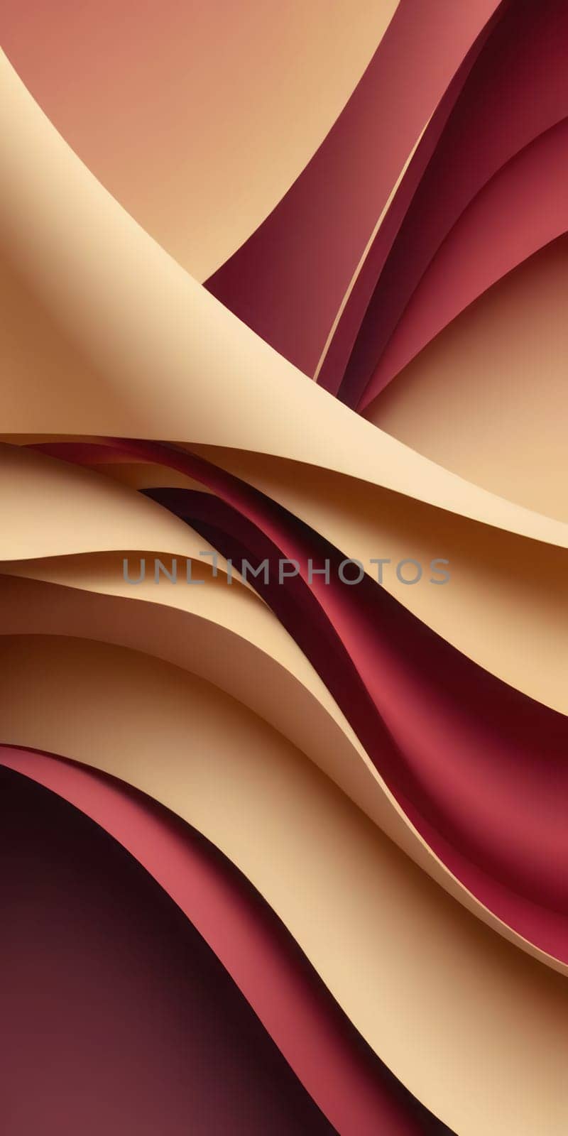A gradient wallpaper with Sculpted shapes using maroon and khaki colors. Generative AI.