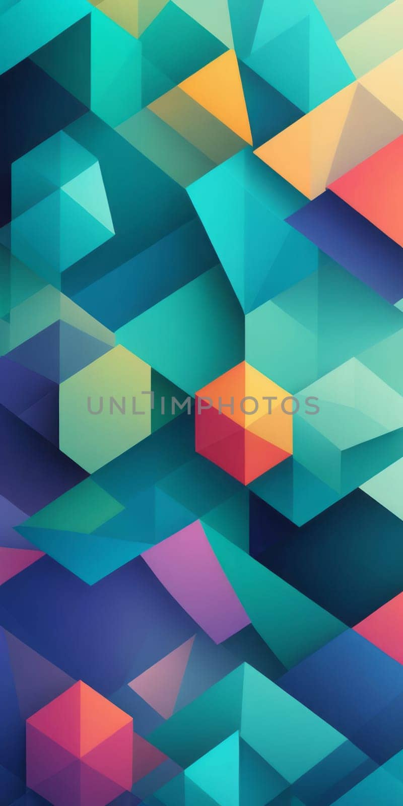A gradient wallpaper with Cubist shapes using aqua and mediumorchid colors. Generative AI.