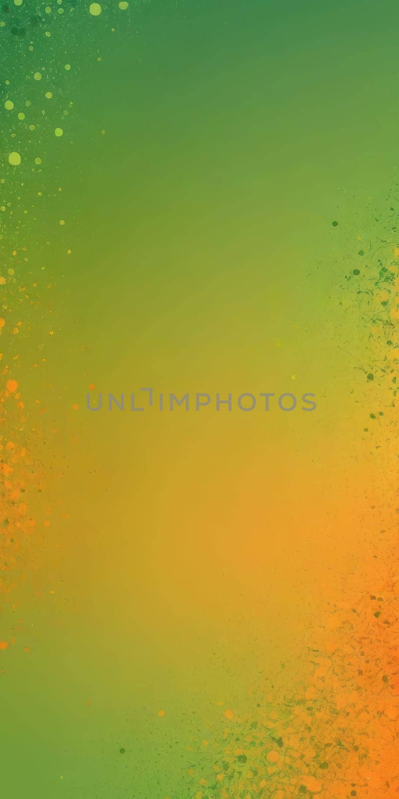 A gradient wallpaper with Splattered shapes using orange and mediumspringgreen colors. Generative AI.