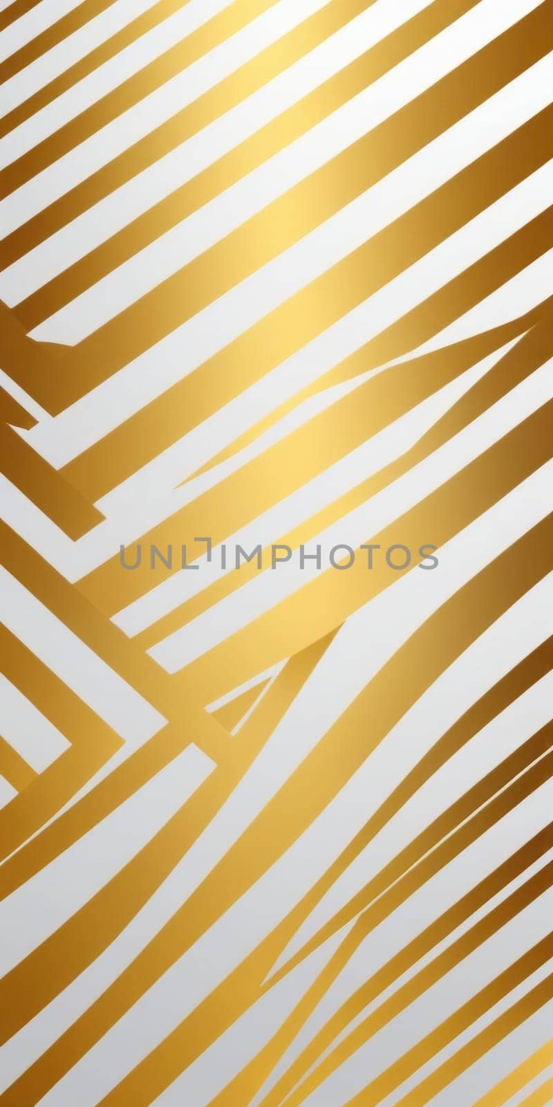 A gradient wallpaper with Striped shapes using white and gold colors. Generative AI.