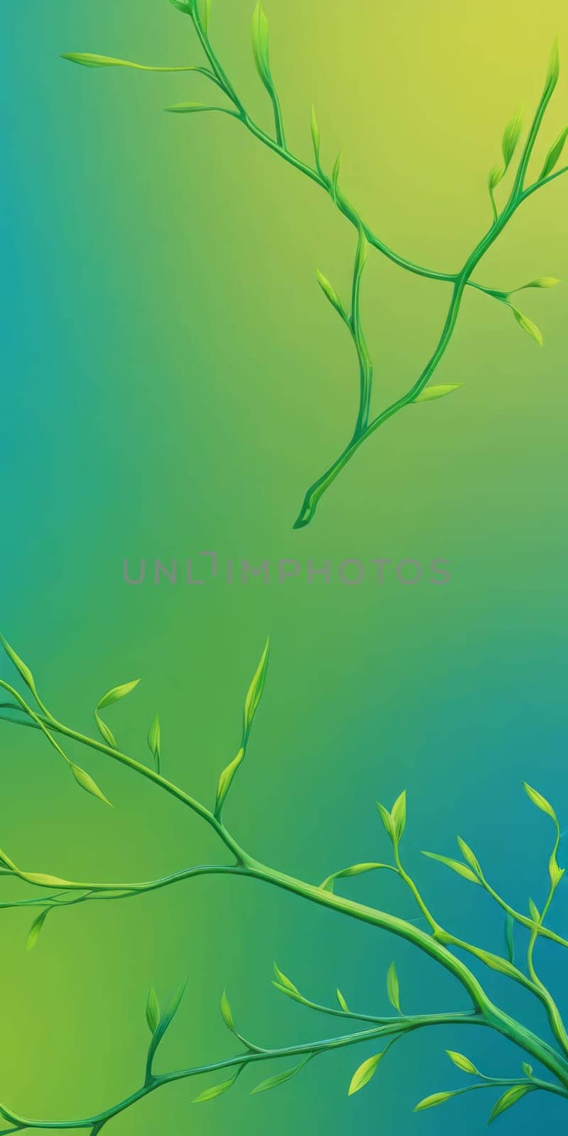 A gradient wallpaper with Branched shapes using lime and lightcyan colors. Generative AI.