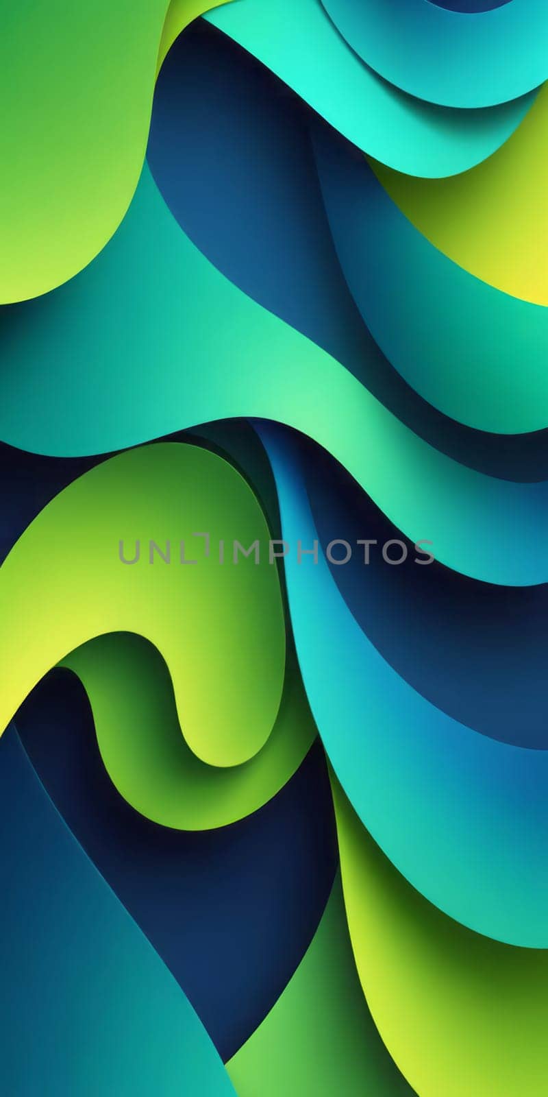A gradient wallpaper with Looped shapes using lime and cadetblue colors. Generative AI.