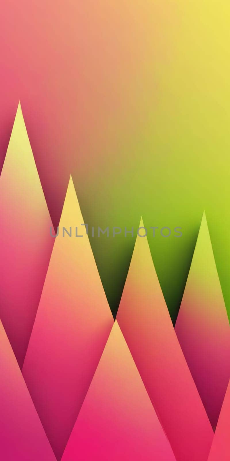 A gradient wallpaper with Buttress shapes using lime and pink colors. Generative AI.