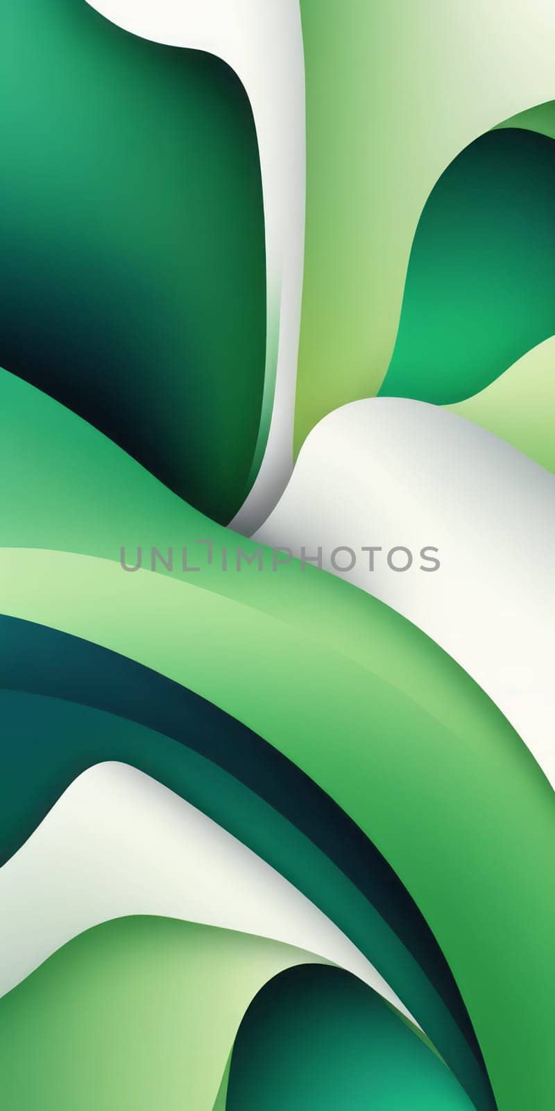 An artwork with Irregular shapes using white and darkolivegreen gradient colors. Generative AI.