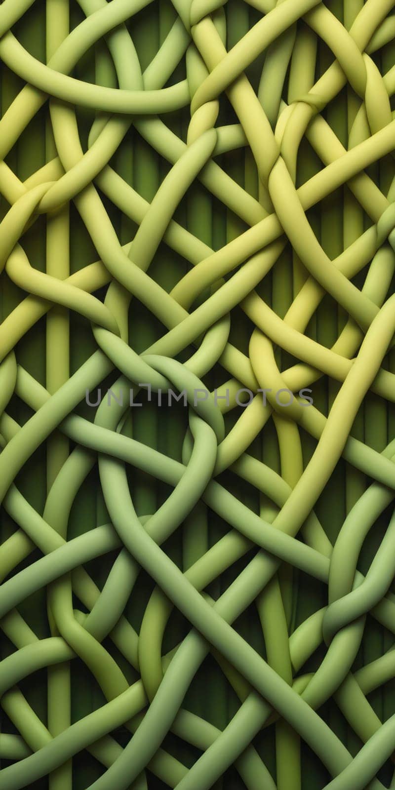 An artwork with Knotted shapes using olive and dimgray gradient colors. Generative AI.