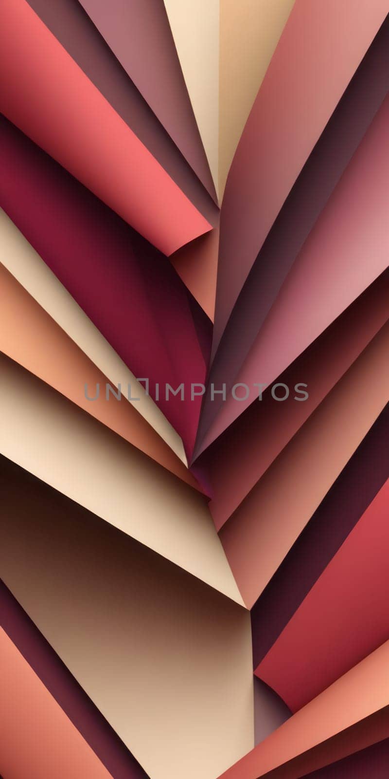 An artwork with Folded shapes using maroon and gainsboro gradient colors. Generative AI.